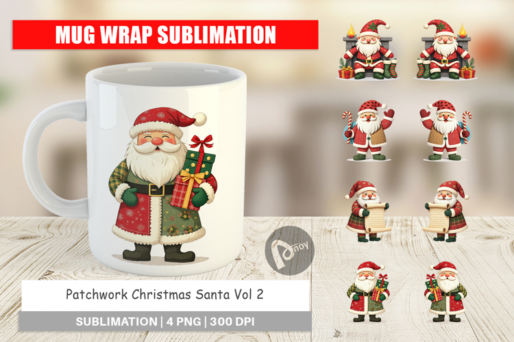 Mug Wrap Patchwork Santa