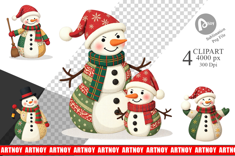 Patchwork Snowman Clipart