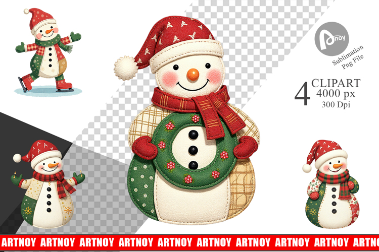 Patchwork Snowman Clipart