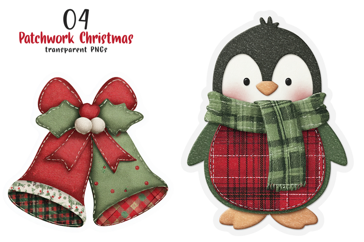 Patchwork Christmas Stickers PNG