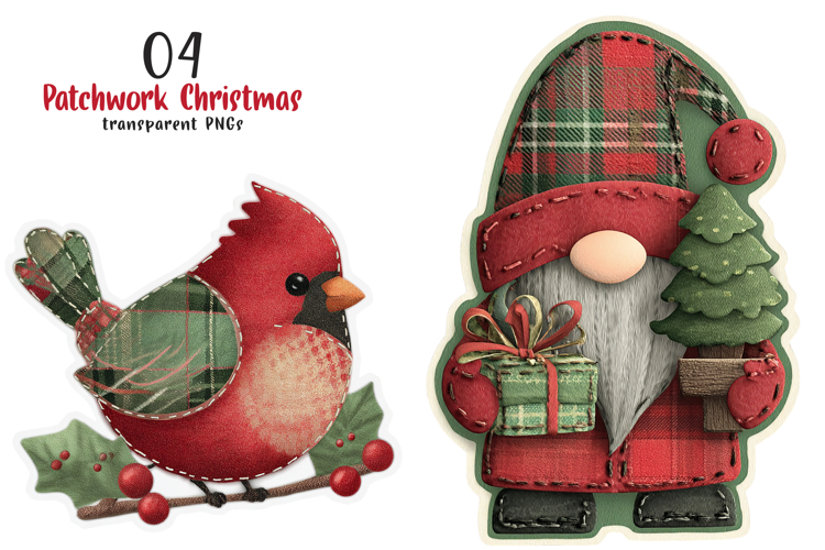 Patchwork Christmas Stickers PNG