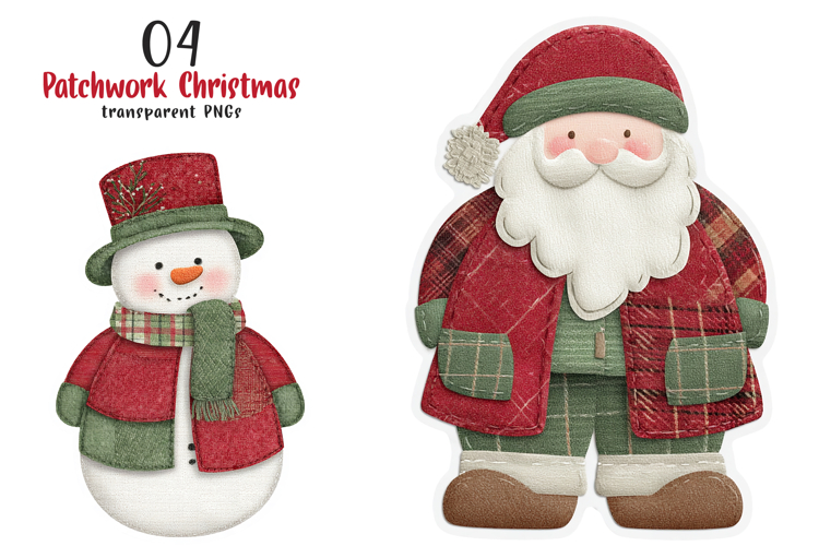 Patchwork Christmas Stickers PNG