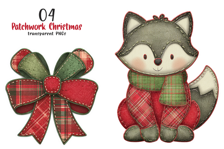 Patchwork Christmas Stickers PNG