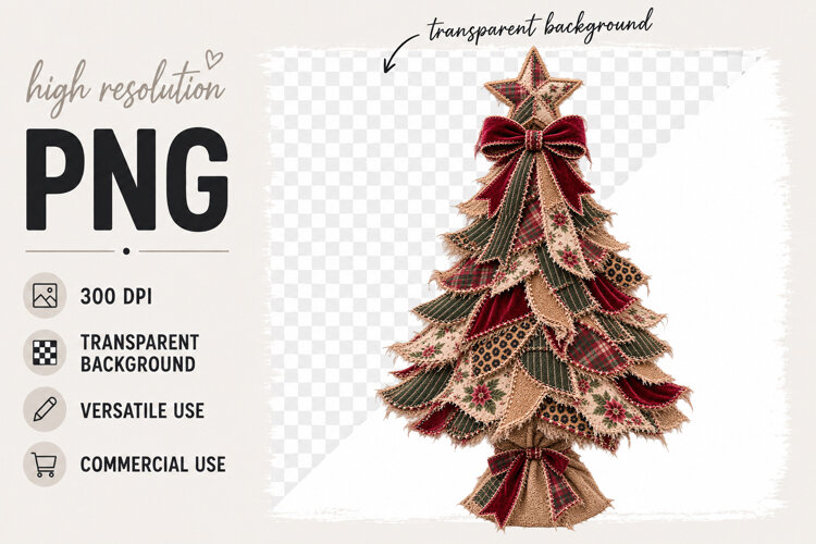 Christmas Tree png, Patchwork Folk Art Christmas png example image 1