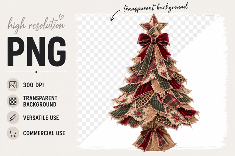Christmas Tree png, Patchwork Folk Art Christmas png