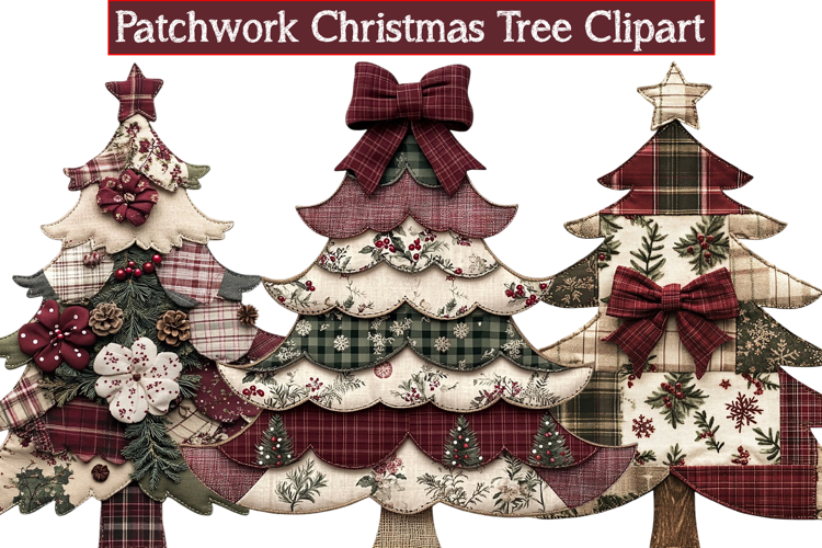Patchwork Christmas Tree Clipart