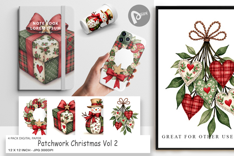 Patchwork Christmas Digital Paper