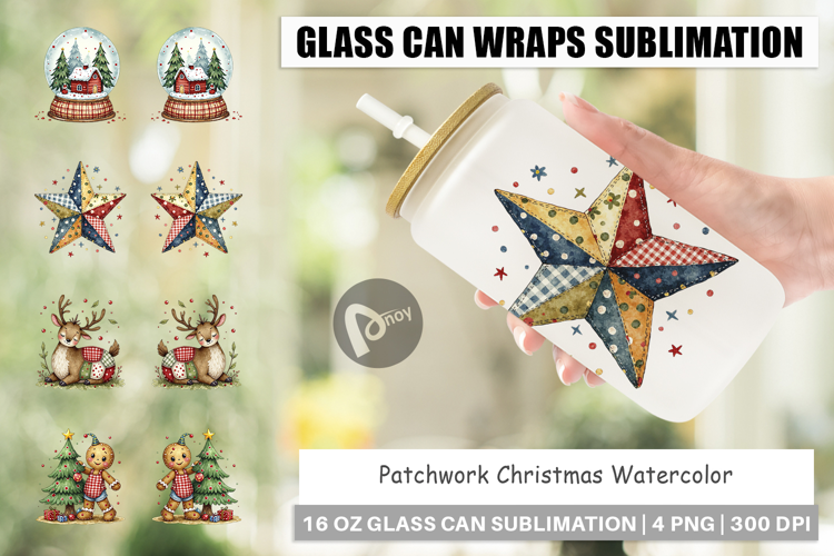 Patchwork Christmas Glass Can