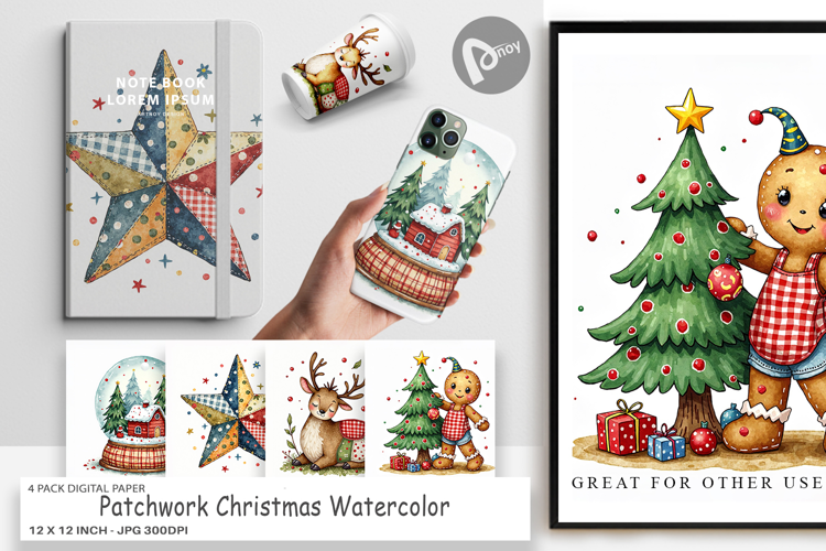 Patchwork Christmas Digital Paper