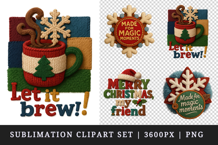 Patchwork Christmas clipart printable sublimation design png