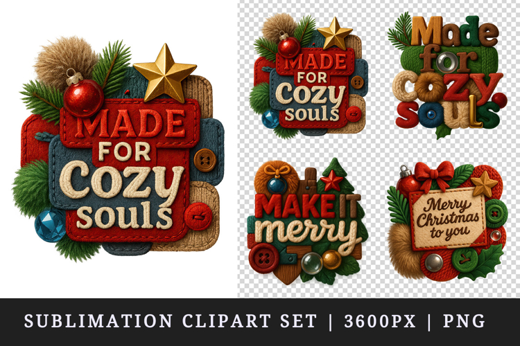 Patchwork Christmas clipart printable sublimation design png