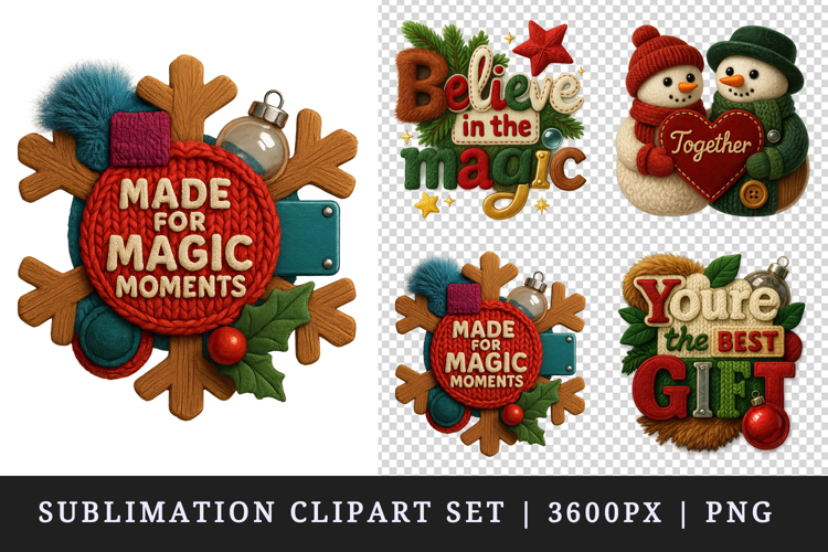 Patchwork Christmas clipart printable sublimation design png