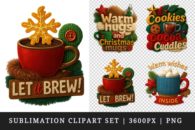 Patchwork Christmas clipart printable sublimation design png