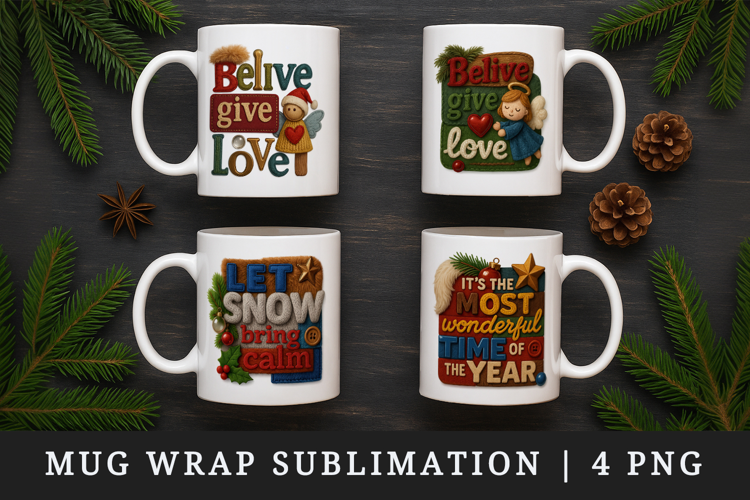 Patchwork Christmas mug wrap printable sublimation design