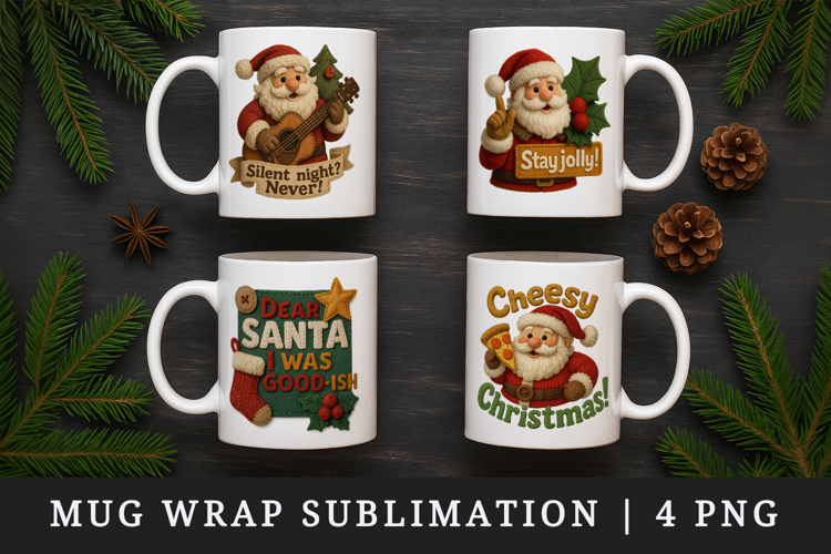 Patchwork Christmas mug wrap printable sublimation design