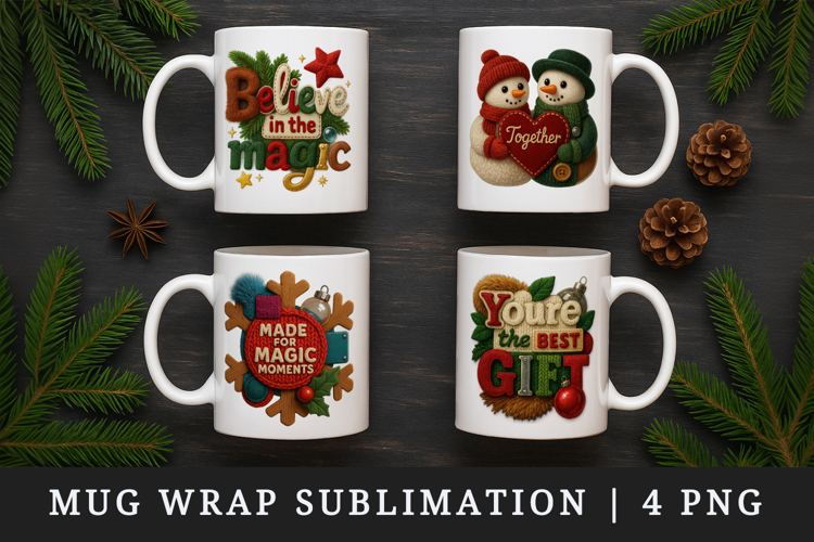 Patchwork Christmas mug wrap printable sublimation design