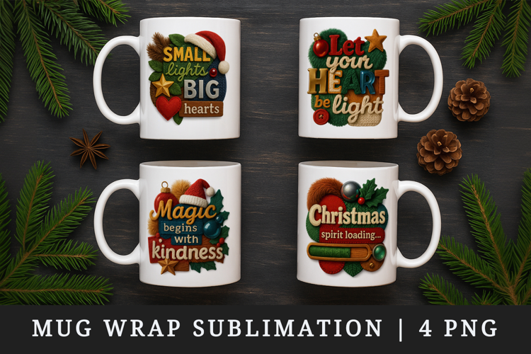 Patchwork Christmas mug wrap printable sublimation design