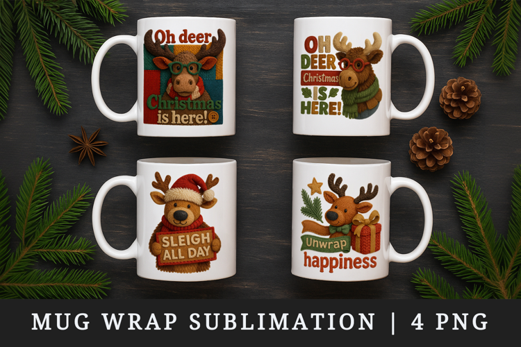 Patchwork Christmas mug wrap printable sublimation design