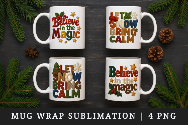 Patchwork Christmas mug wrap printable sublimation design