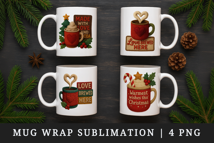 Patchwork Christmas mug wrap printable sublimation design