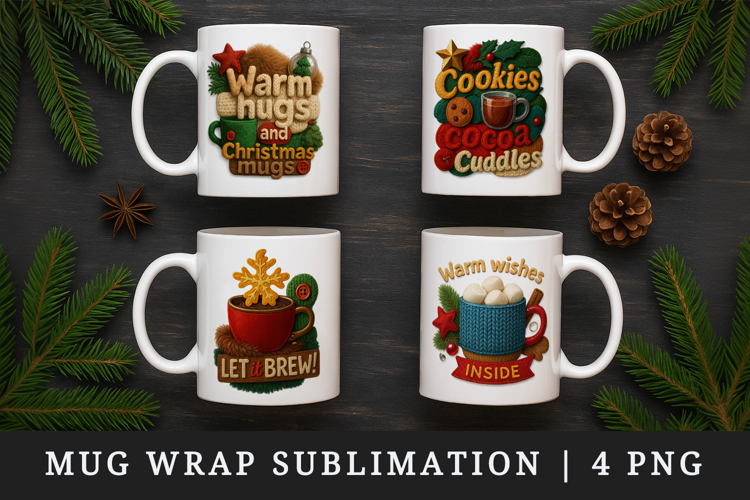 Patchwork Christmas mug wrap printable sublimation design