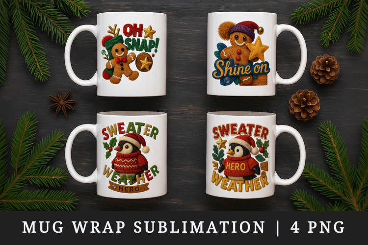 Patchwork Christmas mug wrap printable sublimation design