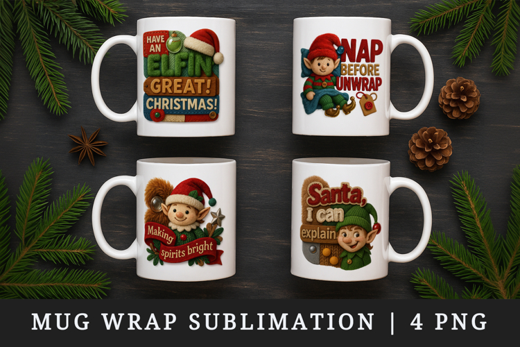 Patchwork Christmas mug wrap printable sublimation design
