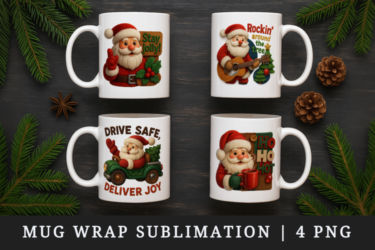 Patchwork Christmas mug wrap printable sublimation design