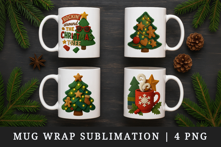 Patchwork Christmas mug wrap printable sublimation design