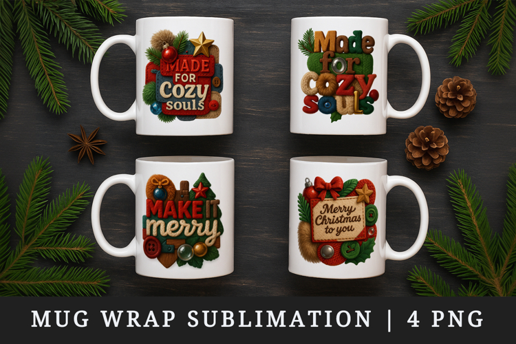 Patchwork Christmas mug wrap printable sublimation design