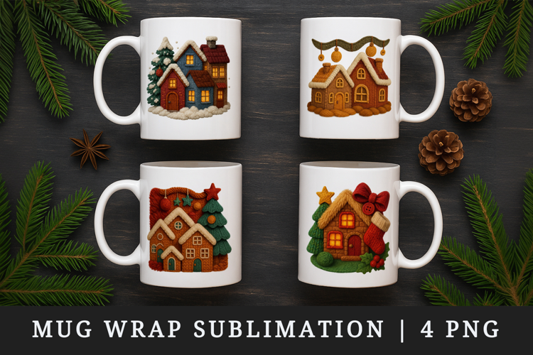 Patchwork Christmas mug wrap printable sublimation design