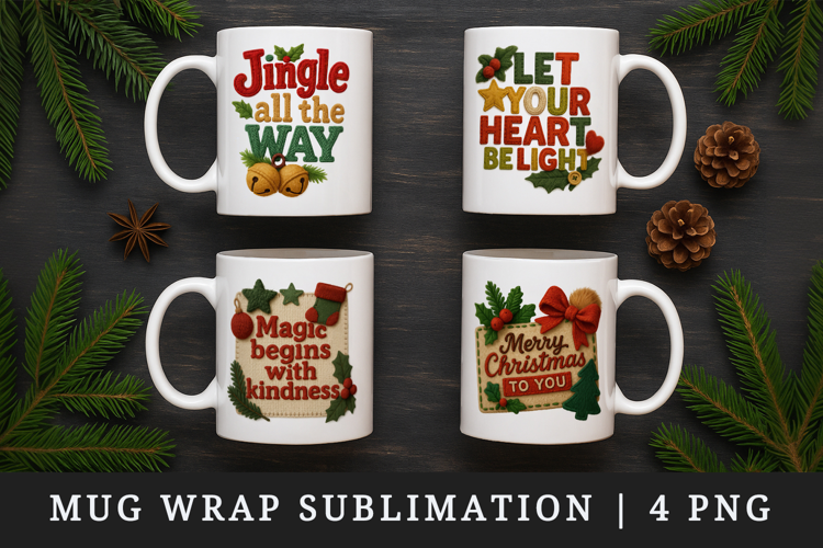 Patchwork Christmas mug wrap printable sublimation design