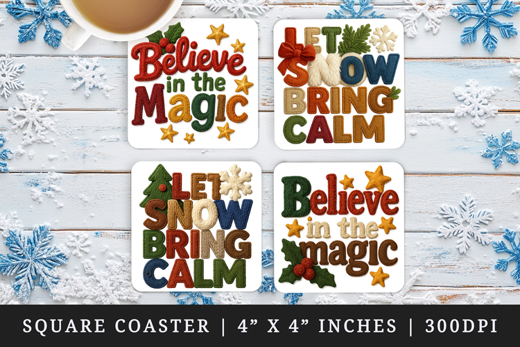 Patchwork Christmas square coaster sublimation design