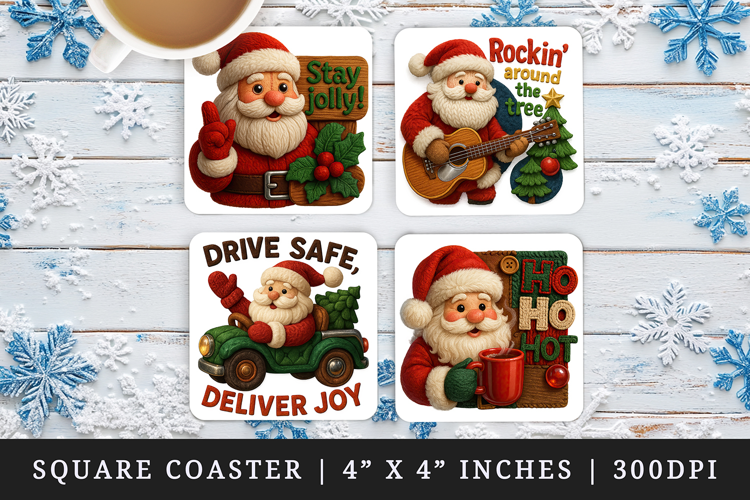 Patchwork Christmas square coaster sublimation design