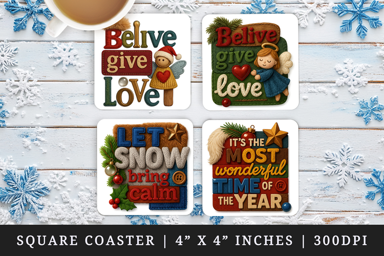 Patchwork Christmas square coaster sublimation design