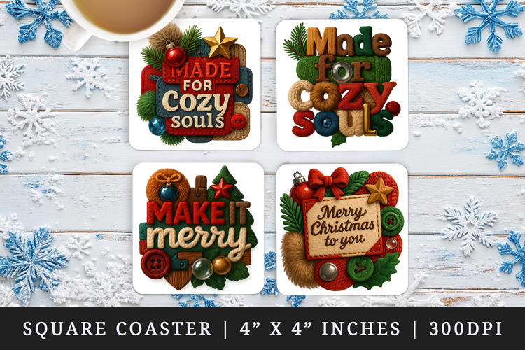 Patchwork Christmas square coaster sublimation design