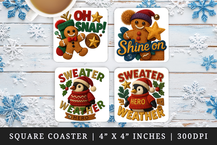 Patchwork Christmas square coaster sublimation design