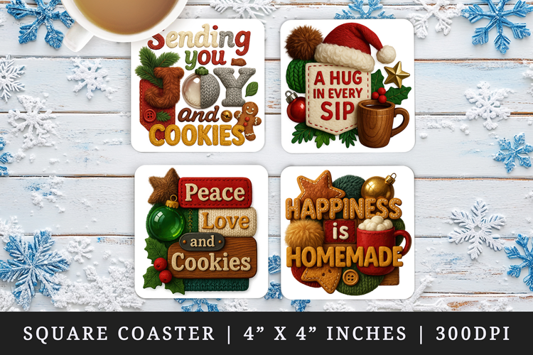Patchwork Christmas square coaster sublimation design