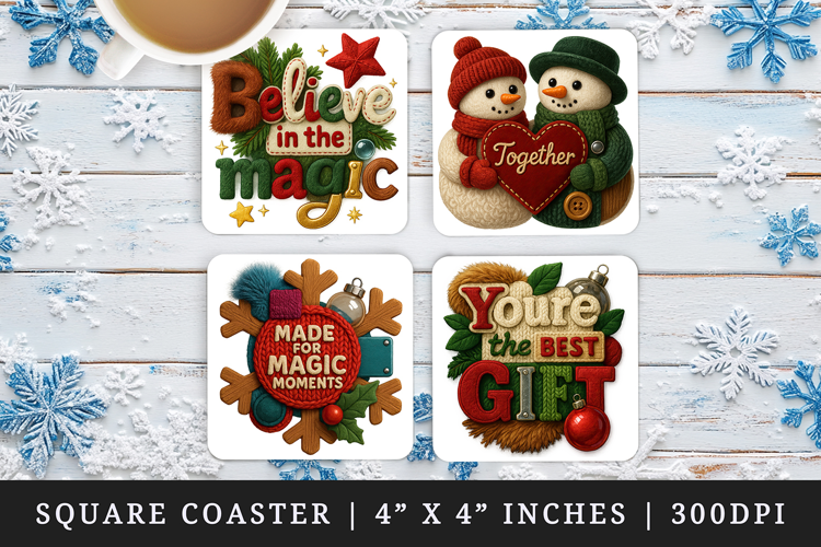 Patchwork Christmas square coaster sublimation design