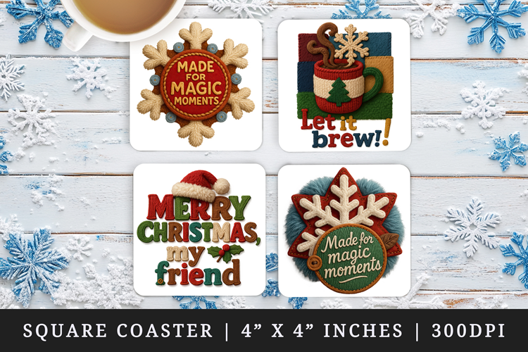 Patchwork Christmas square coaster sublimation design