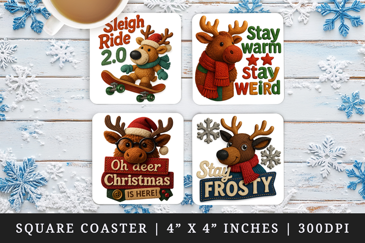 Patchwork Christmas square coaster sublimation design