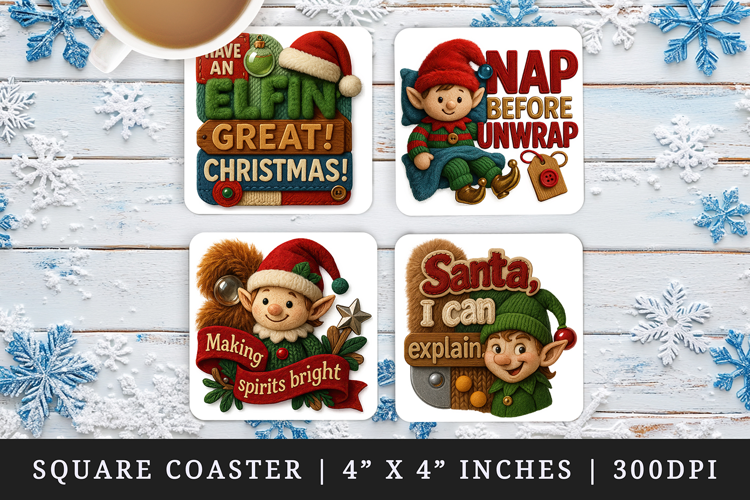 Patchwork Christmas square coaster sublimation design