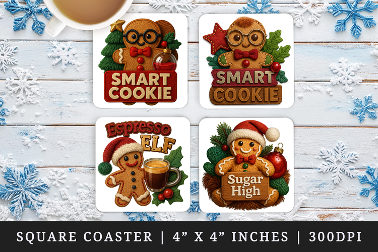 Patchwork Christmas square coaster sublimation design