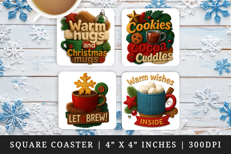 Patchwork Christmas square coaster sublimation design