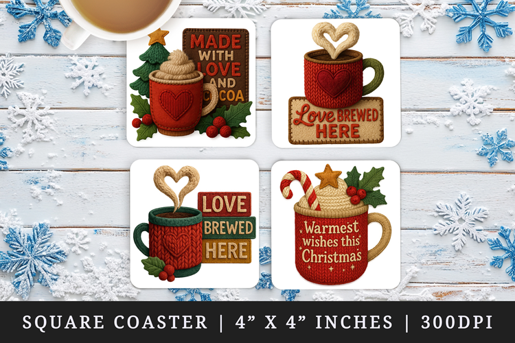 Patchwork Christmas square coaster sublimation design