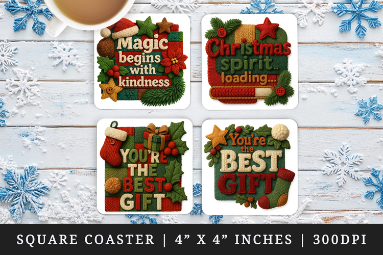 Patchwork Christmas square coaster sublimation design