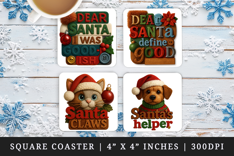Patchwork Christmas square coaster sublimation design