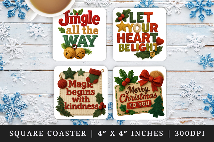 Patchwork Christmas square coaster sublimation design