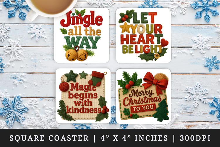 Patchwork Christmas square coaster sublimation design