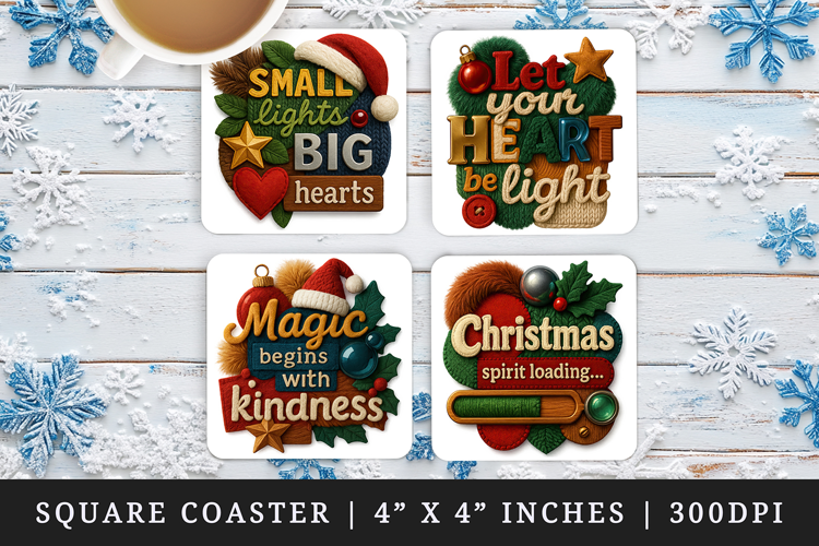 Patchwork Christmas square coaster sublimation design